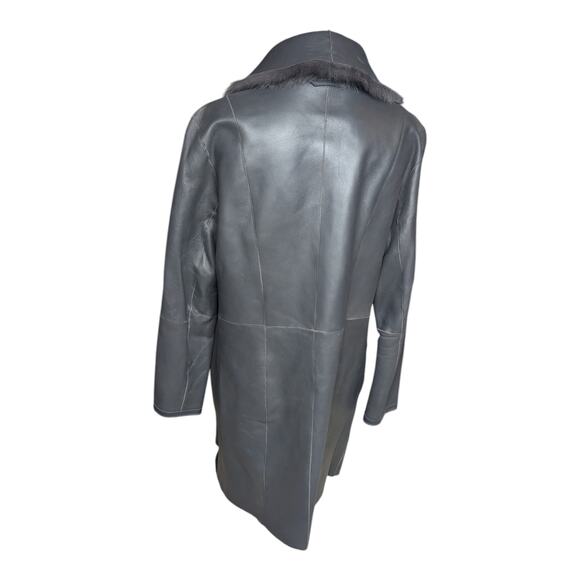 Vtg Y2K Pasha Veneto Dark Gray Lamb Leather Fur Reversible Button Up Coat L - Picture 3 of 9
